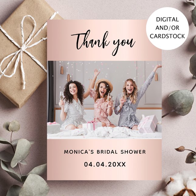 Bridal shower photo rose gold thank you card (Creator Uploaded)