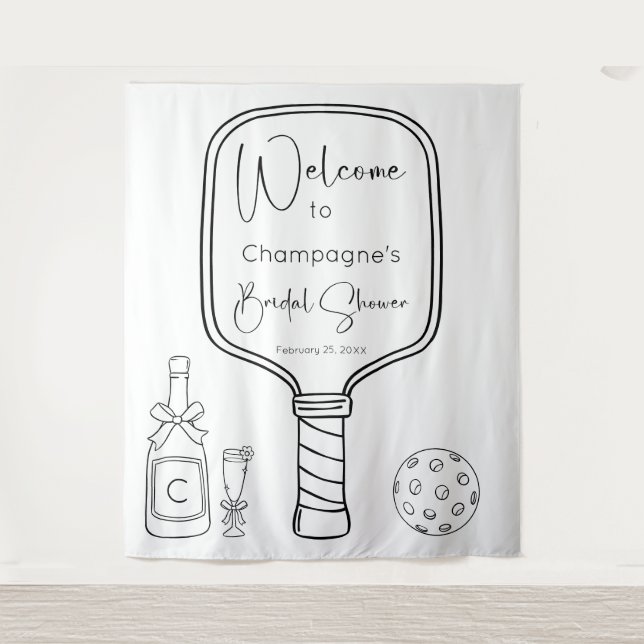 Bridal Shower Pickleball & Prosecco Backdrop Tapestry (Front)