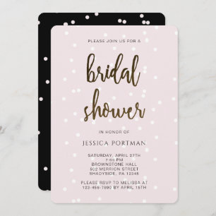 Bridal Shower Pink and Black with Pretty Confetti Invitation