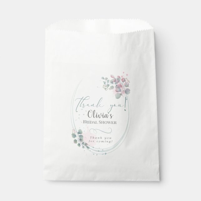 Bridal Shower Pink And Green Eucalyptus Favour Bag (Front)