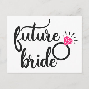 Bridal Shower - Pink & Black Engagement Ring Invitation Postcard