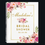 Bridal Shower Pink Blush Floral Gold Gift List Notebook<br><div class="desc">Watercolor Pink Blush Floral Gold Bridal Shower Gift List Notebook - Gold Frame</div>