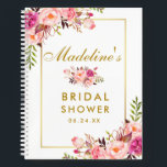 Bridal Shower Pink Blush Floral Gold Gift List Notebook<br><div class="desc">Watercolor Pink Blush Floral Gold Bridal Shower Gift List Notebook - Gold Frame</div>