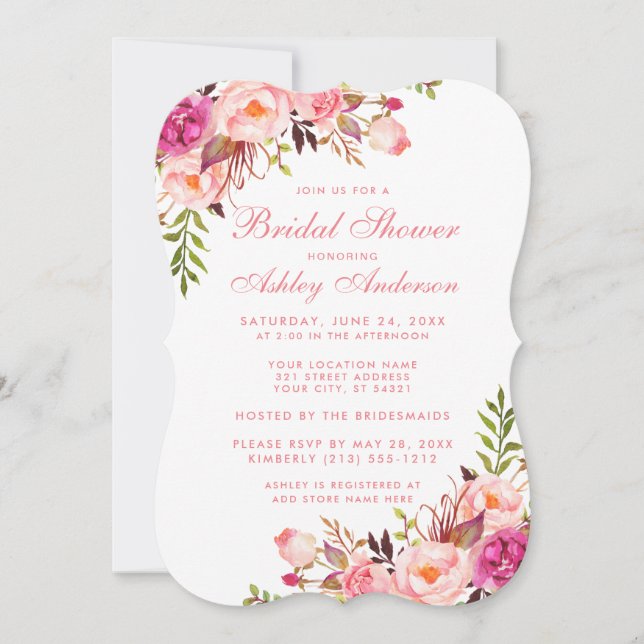 Bridal Shower Pink Blush Floral Invitation PSB (Front)