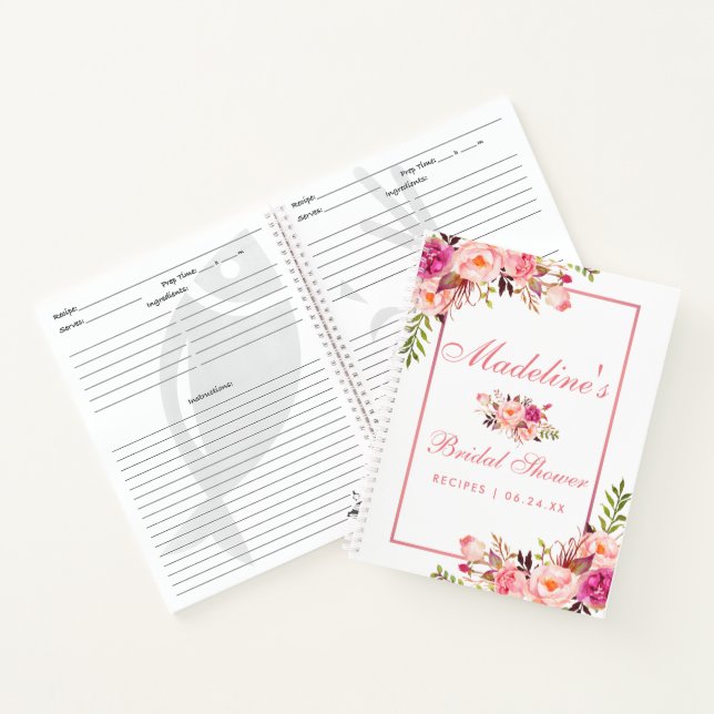 Bridal Shower Pink Blush Floral Recipe Notebook (Inside)