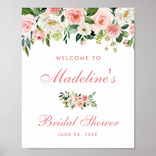 Bridal Shower Pink Blush Floral Welcome Poster (Front)