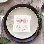 Bridal Shower pink bow cream florals pearls Napkin<br><div class="desc">Elegant bridal shower napkins featuring a soft pink ribbon bow with delicate pearl details. These personalized napkins add a stylish and feminine touch to your bridal shower table décor. Perfect for tying together a romantic bridal shower theme, the elegant bow design complements invitations, decorations, and party supplies for a coordinated...</div>