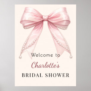 Bridal Shower pink bow cream ivory pearls welcome Poster