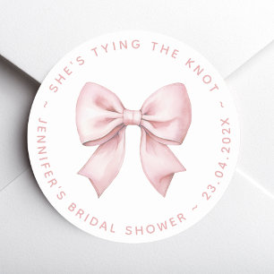 Bridal Shower Pink Bow She's Tying the Knot  Classic Round Sticker