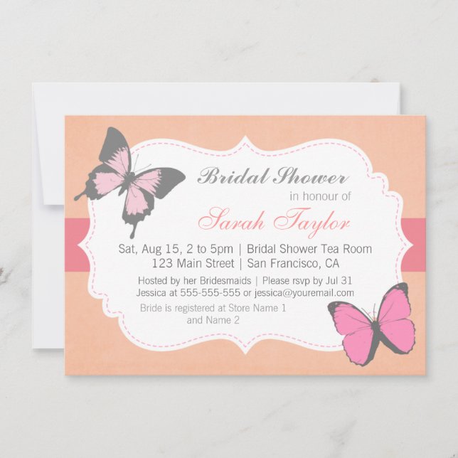 Bridal Shower, Pink Butterflies Invitation (Front)