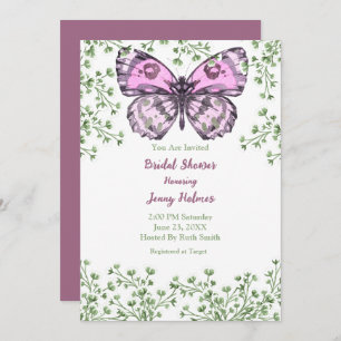 Bridal Shower Pink Butterfly Greenery Invitation