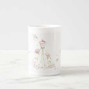 Bridal Shower Pink Cream Wedding Dress  Bone China Mug