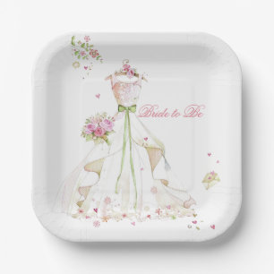 Bridal Shower Pink Cream Wedding Dress Paper Plate