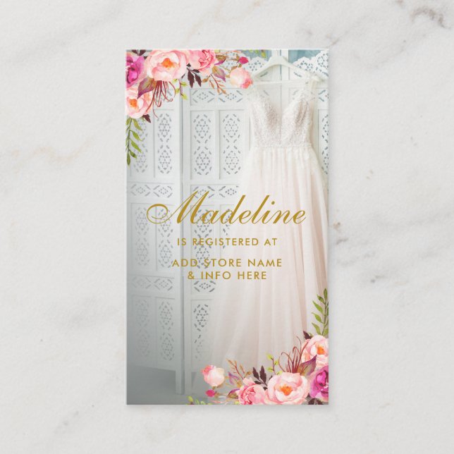 Bridal Shower Pink Floral Gold Registry Insert (Front)