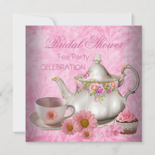 Bridal Shower Pink floral Tea Cupcake Party Invitation