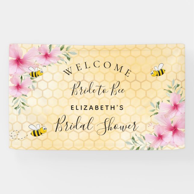 Bridal Shower pink florals honeycomb bride to bee Banner (Horizontal)