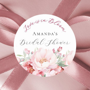 Bridal Shower pink florals love in bloom Classic Round Sticker