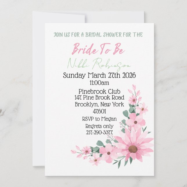 Bridal Shower Pink Flower Invite (Front)