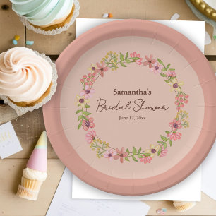 Bridal Shower Pink Flowers Boho Pink Spring Party Paper Plate