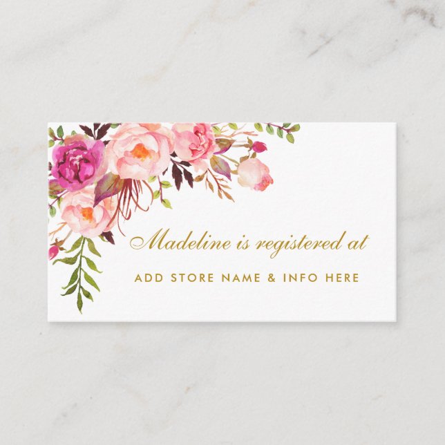 Bridal Shower Pink Gold Registry Insert Card (Front)