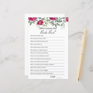 Bridal Shower Pink How well do you know Game