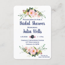 Bridal Shower Pink Navy Floral Invitations Chic