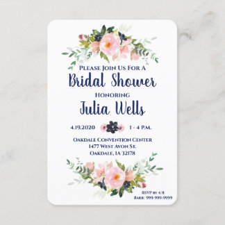 Bridal Shower Pink Navy Floral Invitations Chic