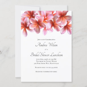 Bridal Shower Pink Plumeria Floral Border Invitati Invitation