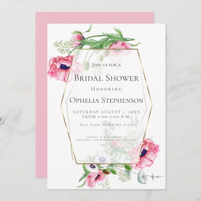 BRIDAL SHOWER | Pink Poppy Bouquet Invitation (Front/Back)