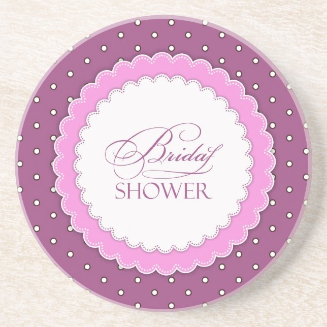 Bridal Shower Pink Purple Polka Coaster (Front)