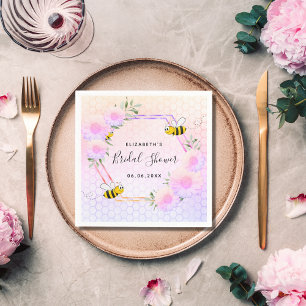 Bridal shower pink rainbow greenery bride to bee napkin