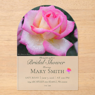 Bridal Shower (Pink Rose) Acrylic Invitations