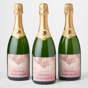 Bridal Shower pink rose gold balloons fun Sparkling Wine Label