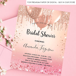 Bridal Shower pink rose gold balloons invitation
