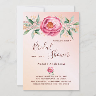 Bridal shower pink rose gold floral glamourous invitation