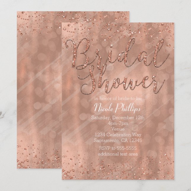 Bridal Shower Pink Rose Gold Glamour Invitations (Front/Back)