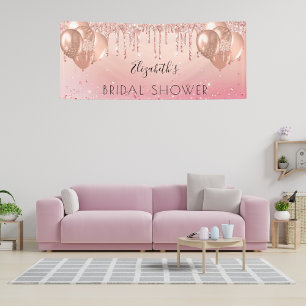 Bridal Shower pink rose gold glitter balloons Banner