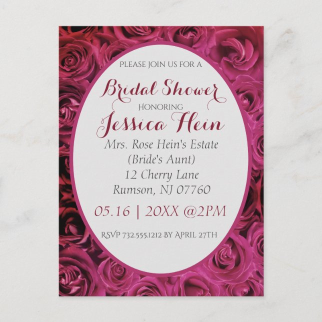 Bridal Shower Pink Roses Invitations (Front)