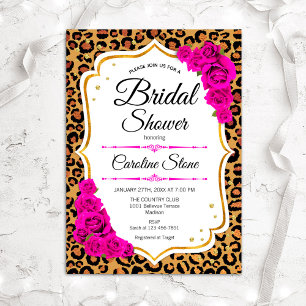 Bridal Shower - Pink Roses Leopard Print Invitation
