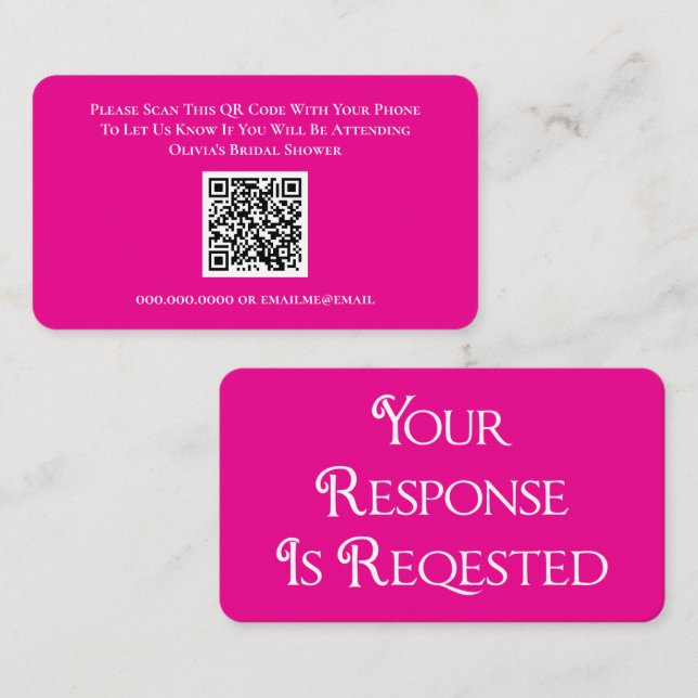 Bridal Shower Pink RSVP QR Code Response Card (Front/Back)