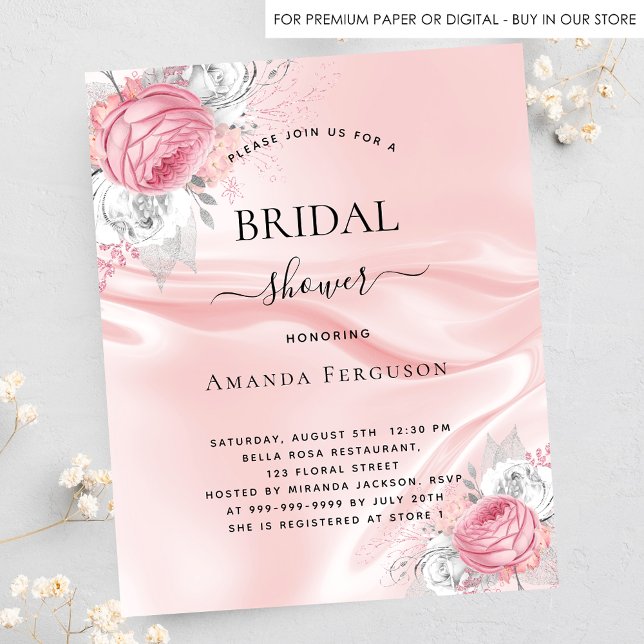 Bridal shower pink silk floral budget invitation (Creator Uploaded)