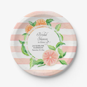 Bridal Shower Pink Striped Citrus Orange Art Paper Plate