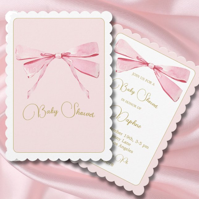 Bridal Shower Pink Watercolor Bow Cute  Invitation (Creator Uploaded)