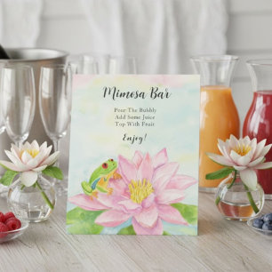 Bridal Shower Pink Waterlily & Tree Frog Mimosa Pedestal Sign