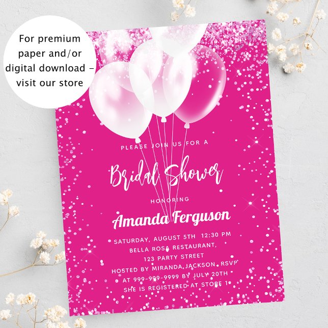 Bridal Shower pink white balloon budget invitation Flyer (Creator Uploaded)