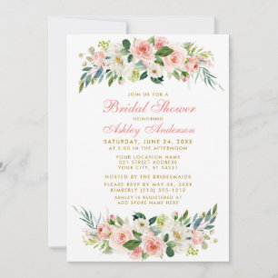 Bridal Shower Pink White Floral Gold Invitation GP