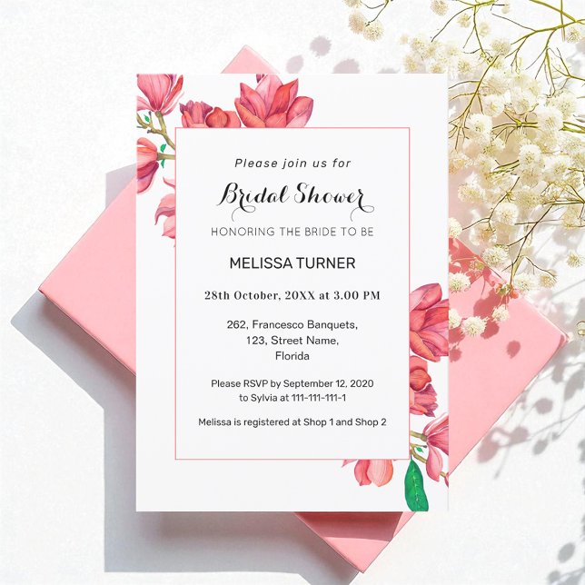 Bridal Shower Pink White Floral Magnolia Invitation (Creator Uploaded)