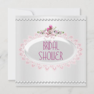 Bridal Shower Pink White Pearl Lace Wedding Invitation