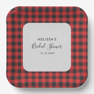 Bridal Shower Plaid Black Red Buffalo Plaid Rustic Paper Plate