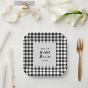 Bridal Shower Plaid Black White Gingham Paper Plate